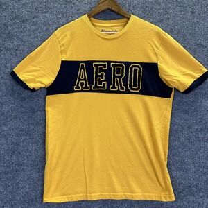 Aeropostale Shirt Mens Large Yellow Blue AERO Logo Colorblock Mallcore Tee